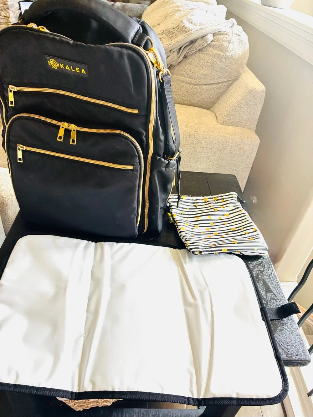 Kalea Black Diaper Backpack with Gold Hardware
